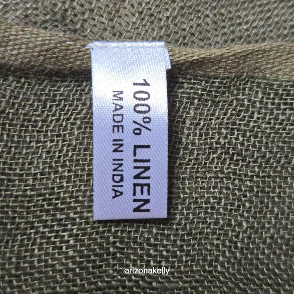 Linen Scarf Olive Green Fringe - Picture 3 of 9